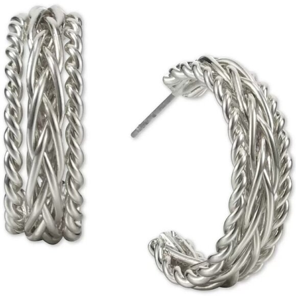 Charter Club Small Triple-Row C-Hoop Earrings in Silver-Tone NWT MSRP $35 - Picture 1 of 4